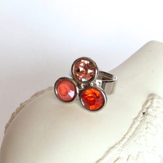 Bague 3 cabochons corail Swarovski