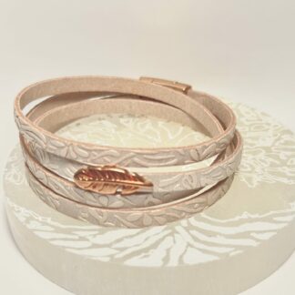 Bracelet cuir 2r 2tours écru imprimé relief