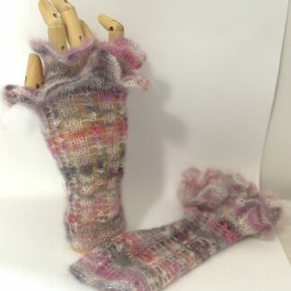 Mitaines mohair et soie gris rose