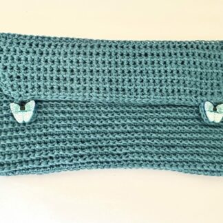 Pochette en coton bleu turquoise papillon