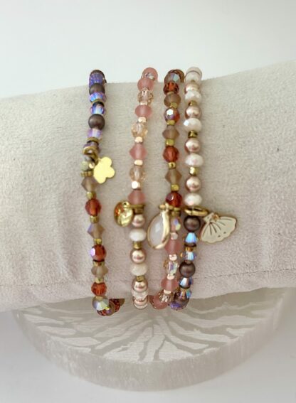 Bracelet 4 tours perle beige rose marron