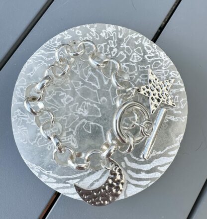 Bracelet grosse maille lune étoile argent