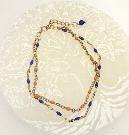 Bracelet doré bleu et orange