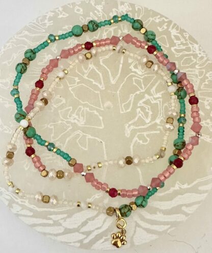 Bracelet 3 tours vert rose ivoire