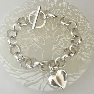 Bracelet grosse maille et cœur argent