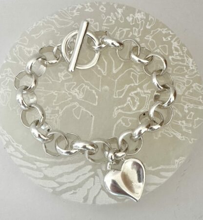 Bracelet grosse maille et cœur argent