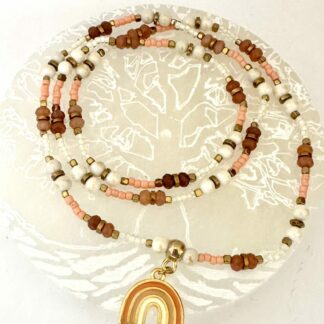 Bracelet 3 tours ivoire abricot marron doré