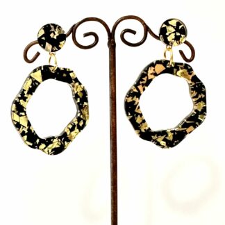 Boucles d'oreilles éxagonales noir doré