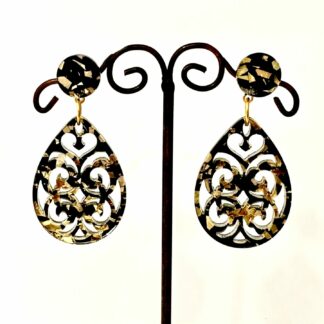 Boucles d'oreilles ovales noir or