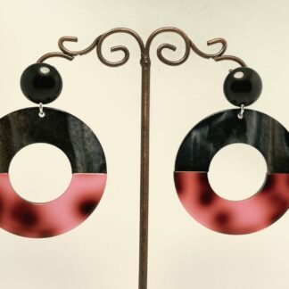 Boucles d'oreilles rondes noires rouges