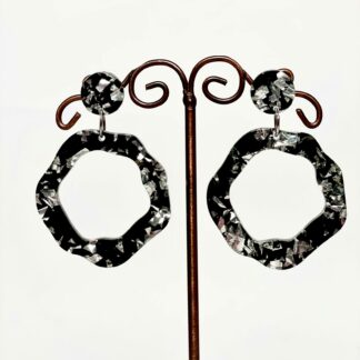 Boucles d'oreilles éxagonales noir argent