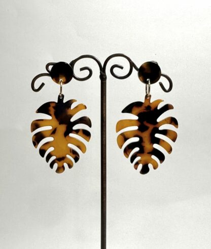 Boucles d’oreilles feuilles tigrées marron