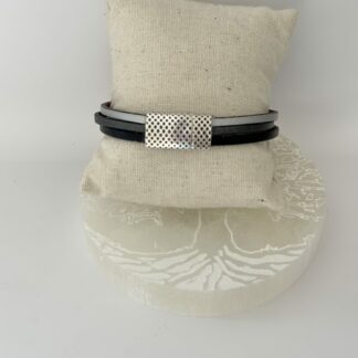 Bracelet cuir 3 rangs noir gris