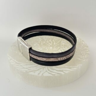 Bracelet cuir 3 r noir gris
