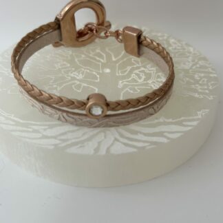 Bracelet cuir 2r beige doré rose