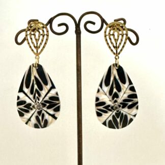 Boucles d'oreilles ovales noir beige