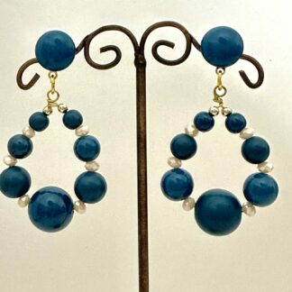 Boucles d'oreilles perles bleu canard