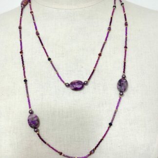 Collier perles agate mauve