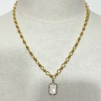 Collier acier doré pendentif cristal